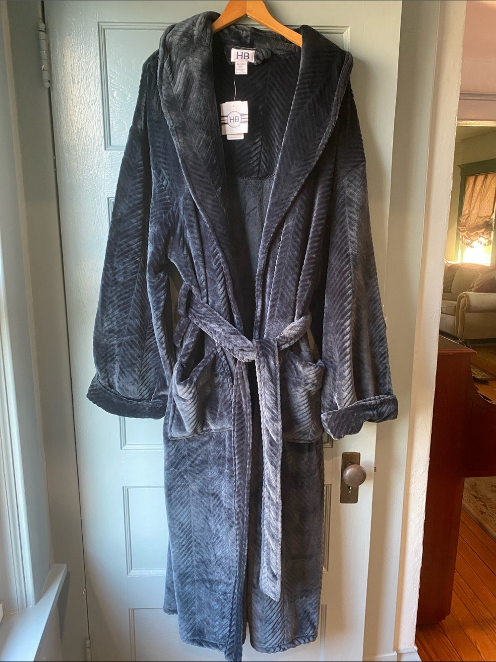 Men’s Big and Tall Harbor Bay Plush Bathrobe in Navy Blue